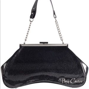 BNWT Pinup Couture Amoeba Handbag, Black Glitter